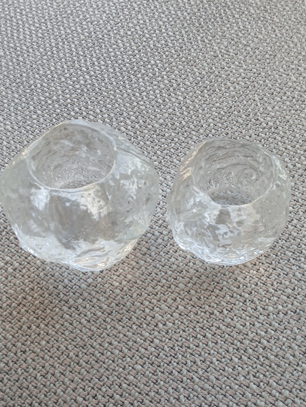 Kosta Boda Clear Textured crystal  .candle holder. Organic Faceted Design